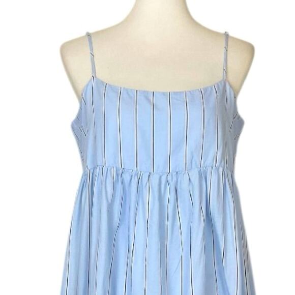 Frame Midi Dress Asymmetrical Ruffle Hem Sleeveless Blue Stipe Women Size Large - Picture 9 of 16